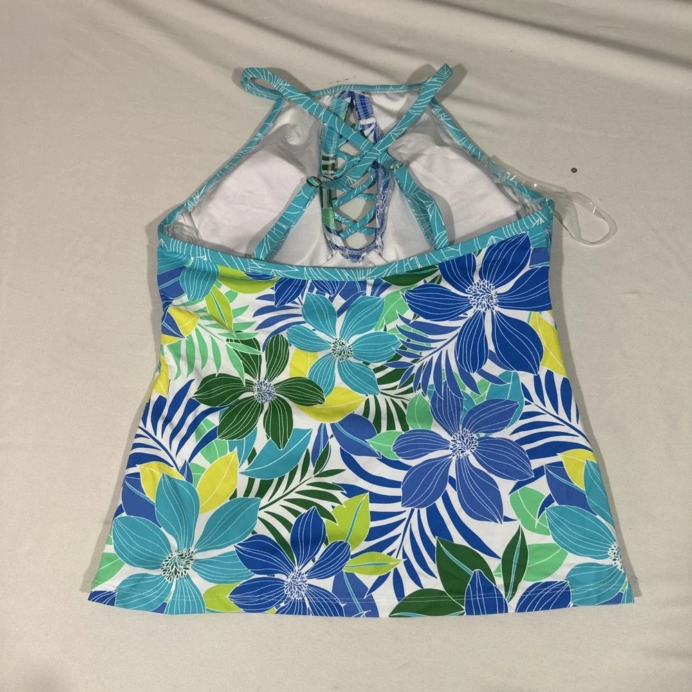 NWT $91 Bleu‎ by Rod Beattie [ 6 ] Sea Quest Floral Cross-Strap Tankini Top 7141